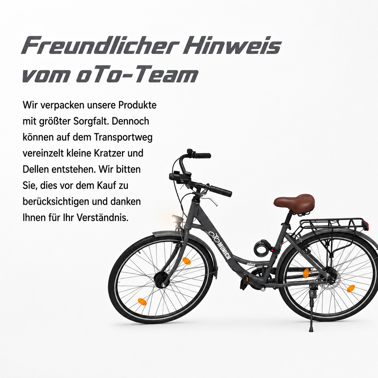 oToMUNICH Base Spotless White 28 Zoll Fahrrad, Single Speed, City-Bike, Tiefeinsteiger mit Stahlrahmen, Nabendynamo 60 Lux LED Frontlicht, mit Tracker, Fahrradcomputer, Handyhalterung und Gepackträger