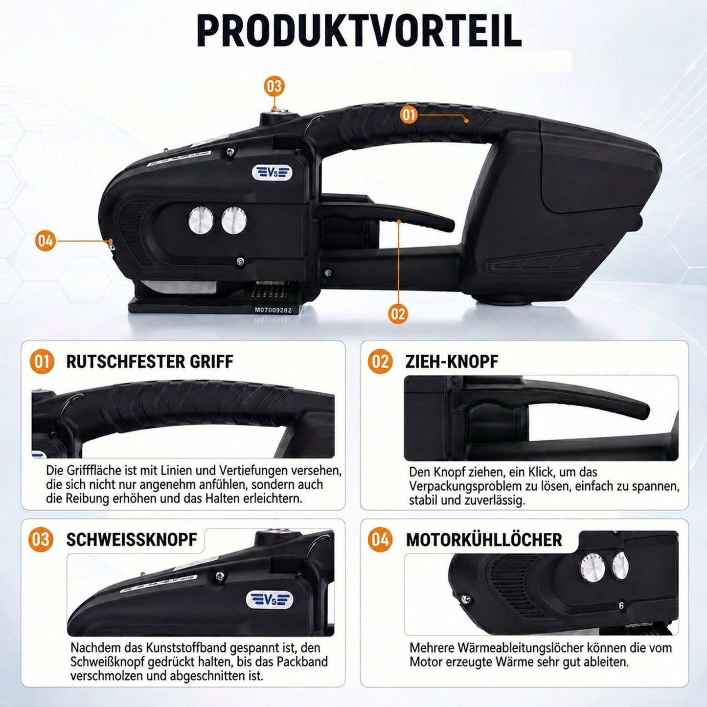 LastWerk V3 Akku-Umreifungsmaschine für PP/PET-Bänder 13–16 mm – elektrisches vollautomatisches Umreifungsgerät mit 600–3200 N Spannkraft, 14,4 V 4000 mAh Akku, für Kartons, Paletten & Verpackung