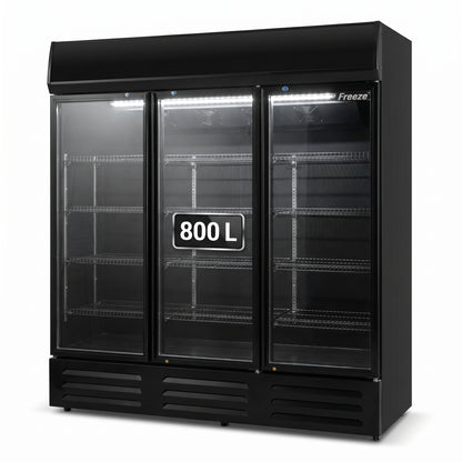 FREEZE. B-Ware Getränkekühlschrank NineThirty M mit Glastüren, 800 L Kapazität, Energieeffizienz C, abschließbar, mit Rollen