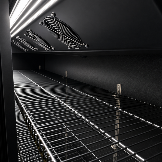 FREEZE. B-Ware Getränkekühlschrank NineThirty M mit Glastüren, 800 L Kapazität, Energieeffizienz C, abschließbar, mit Rollen