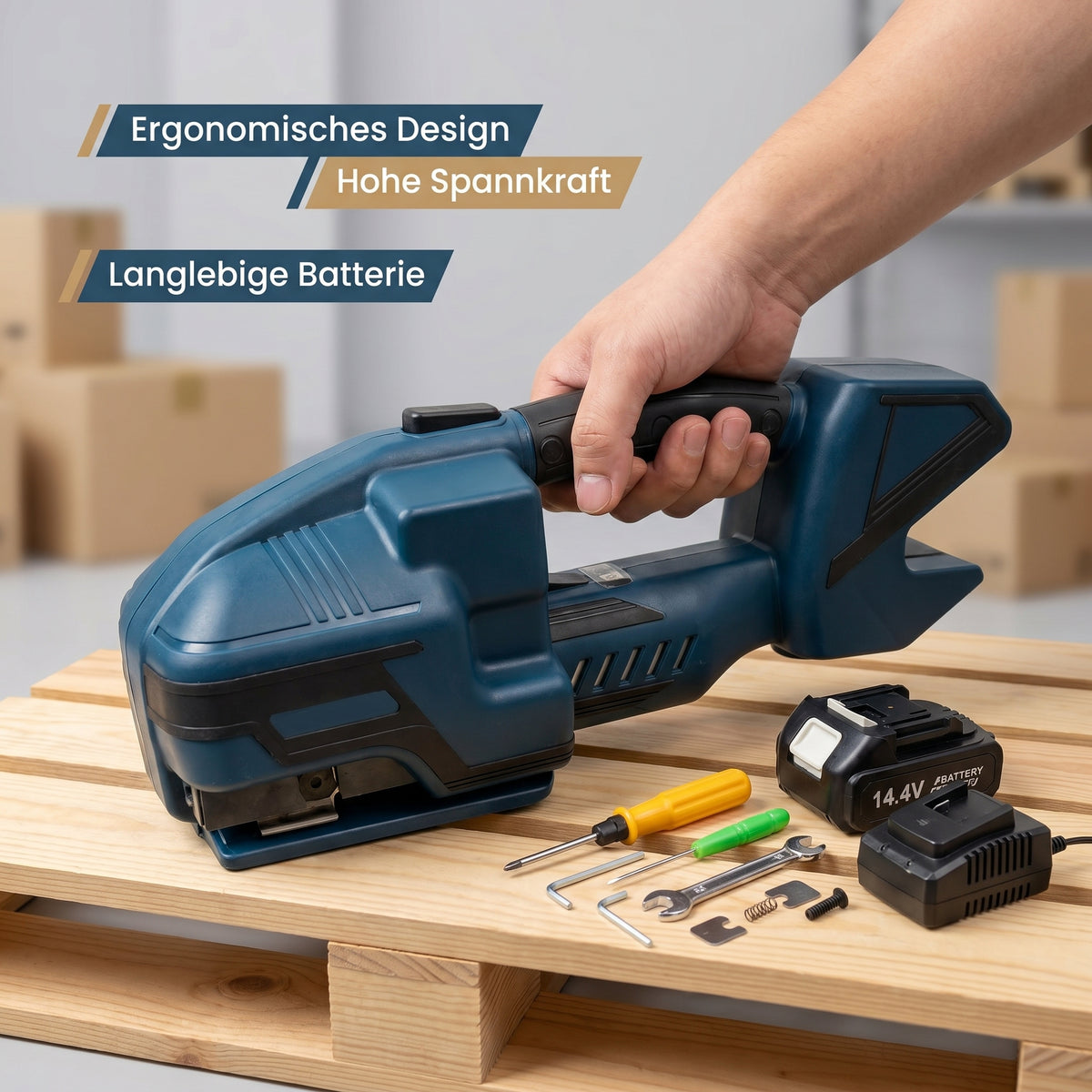 Lastwerk V2 Akku Umreifungsgerät für PP & PET Band 13–16 mm – Elektrisches Hand Umreifungsgerät mit 4000 mAh Akku, 3200 N Spannkraft, Halbautomatische Verpackungsmaschine