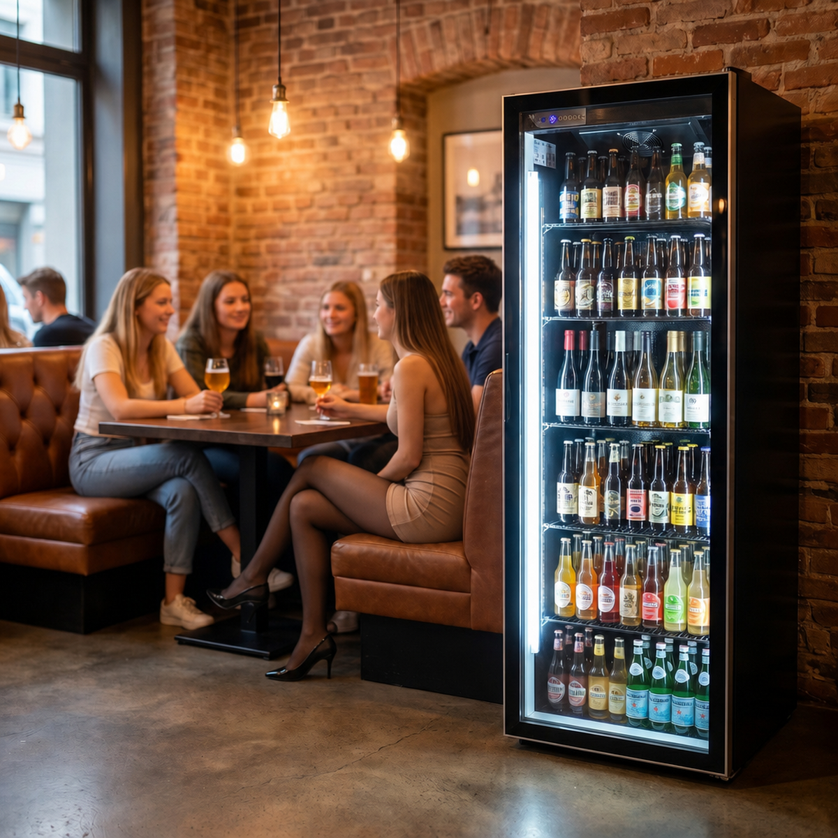 FREEZE. FourSixty A Getränkekühlschrank mit Glastür & LED-Beleuchtung - Flaschenkühlschrank mit 410L Kapazität, Aluminiumrahmen, Bierkühlschrank, Auto-Abtauung, 4 bis +10 °C