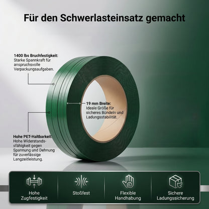LastWerk Grünes PET-Umreifungsband 1200m - Hohe Reißfestigkeit, Witterungsbeständig, Ideal für schwere Lasten