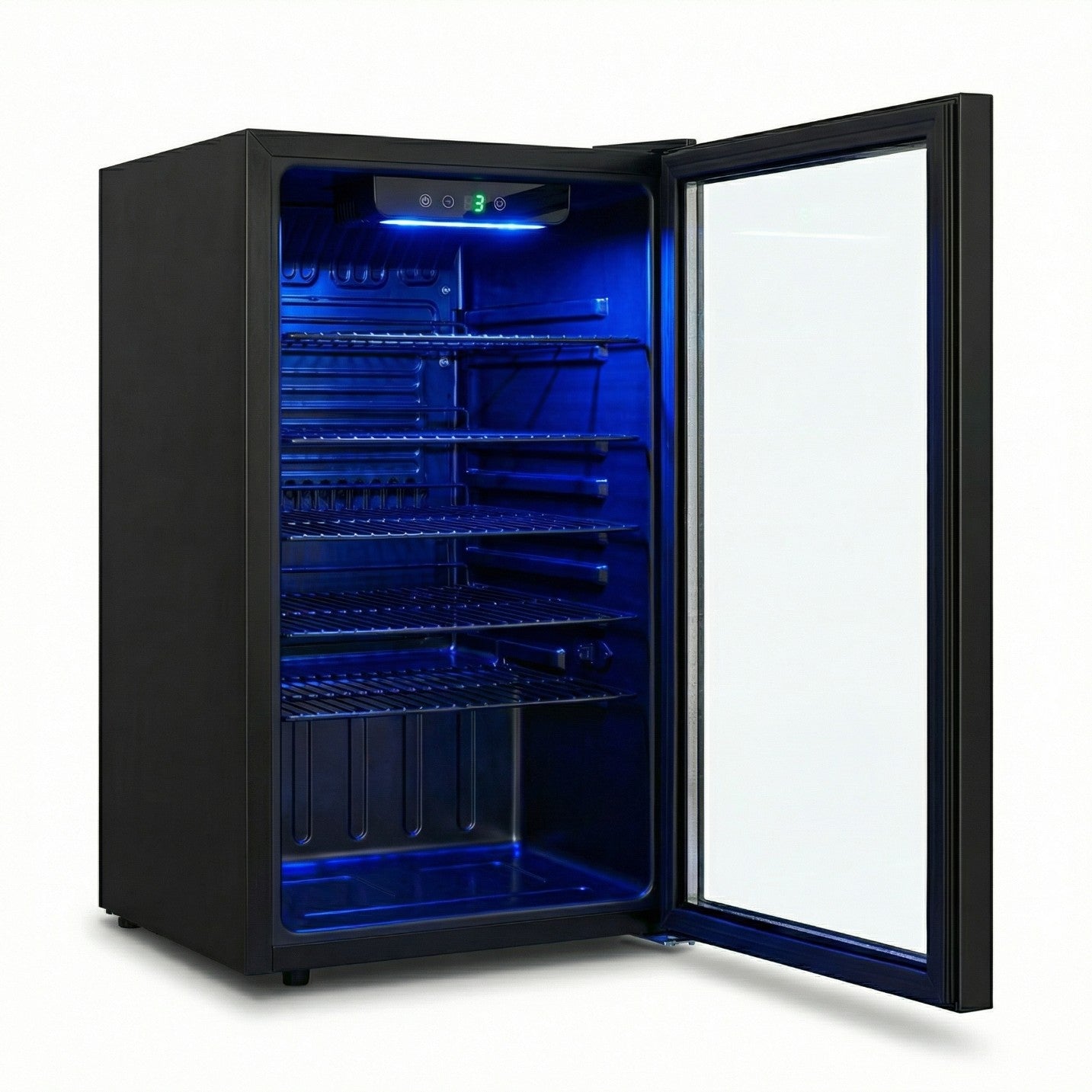 Freeze. 90L Getränkekühlschrank, Mini-Kühlschrank für 126 Dosen, Glastürkühlschrank, Weinkühler, kleiner Kühlschrank mit Glastür und verstellbaren Regalen für Zuhause/Bar/Büro, frostfrei, Schwarz