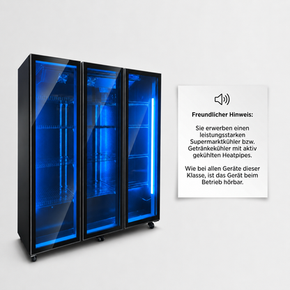 FREEZE. OneTwoFifty A Getränkekühlschrank mit Glastür & LED-Beleuchtung - Flaschenkühlschrank mit 1100L Kapazität, Aluminiumrahmen, Bierkühlschrank, Auto-Abtauung, 4 bis +10 °C