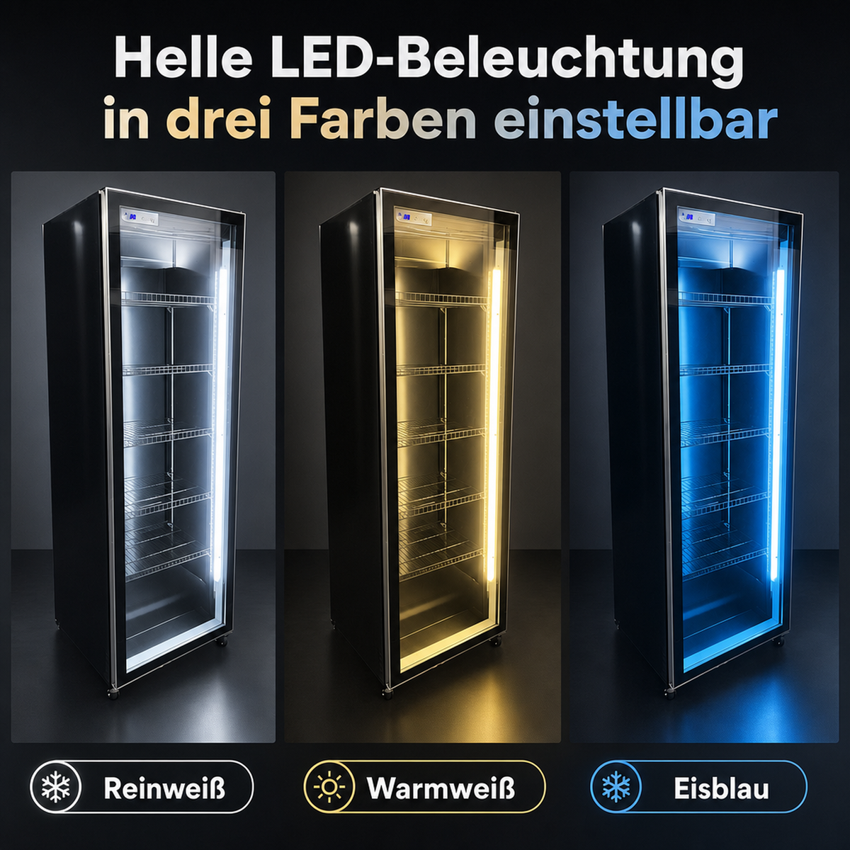 FREEZE. FourSixty A Getränkekühlschrank mit Glastür & LED-Beleuchtung - Flaschenkühlschrank mit 410L Kapazität, Aluminiumrahmen, Bierkühlschrank, Auto-Abtauung, 4 bis +10 °C