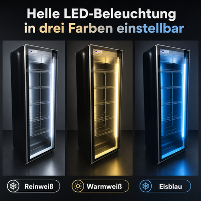 FREEZE. FourSixty A Getränkekühlschrank mit Glastür & LED-Beleuchtung - Flaschenkühlschrank mit 410L Kapazität, Aluminiumrahmen, Bierkühlschrank, Auto-Abtauung, 4 bis +10 °C
