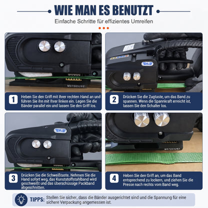 LastWerk V3 Akku-Umreifungsmaschine für PP/PET-Bänder 13–16 mm – elektrisches vollautomatisches Umreifungsgerät mit 600–3200 N Spannkraft, 14,4 V 4000 mAh Akku, für Kartons, Paletten & Verpackung