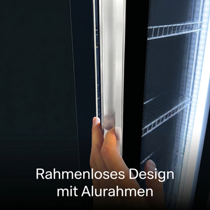 FREEZE. OneTwoFifty A Getränkekühlschrank mit Glastür & LED-Beleuchtung - Flaschenkühlschrank mit 1100L Kapazität, Aluminiumrahmen, Bierkühlschrank, Auto-Abtauung, 4 bis +10 °C