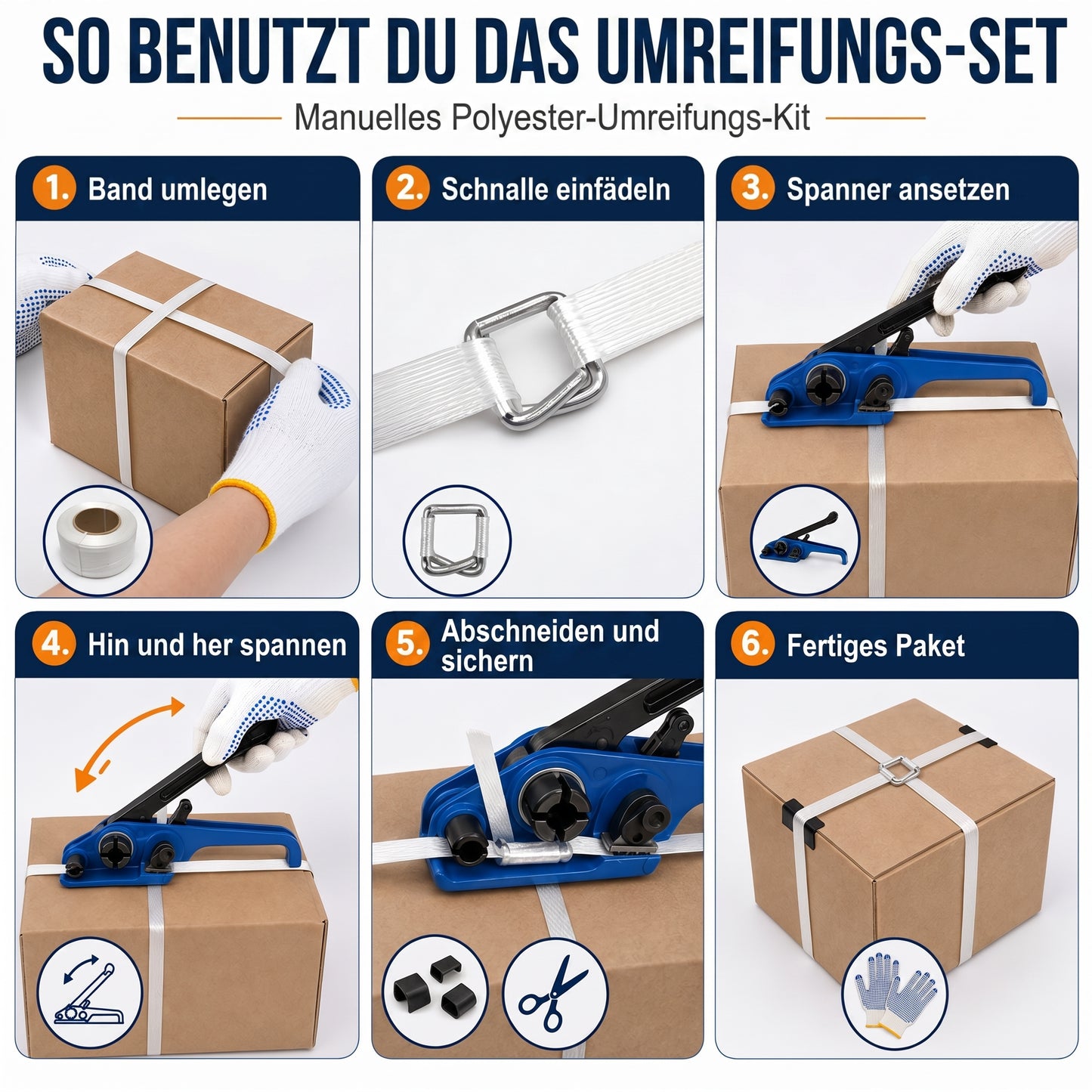LastWerk Verpackungswerkzeug-Set aus Metall und Kunststoff, Professionelles Umreifungsgerät, robust und vielseitig einsetzbar, ideal für Transport und Lagerung