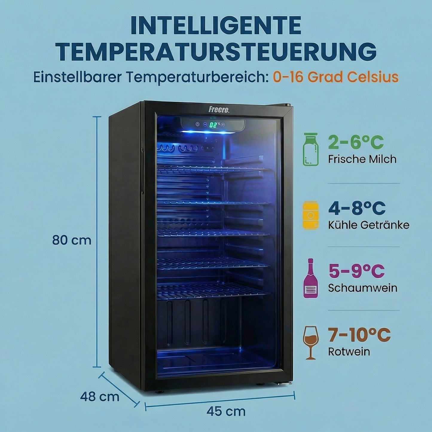 Freeze. 90L Getränkekühlschrank, Mini-Kühlschrank für 126 Dosen, Glastürkühlschrank, Weinkühler, kleiner Kühlschrank mit Glastür und verstellbaren Regalen für Zuhause/Bar/Büro, frostfrei, Schwarz