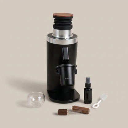 ROASTLY DF64 Kaffeemühle Gen 2 II V2.5, Berühmtes White Label, Elektrische Einzeldosis-Kaffeemühle, Nahezu Retentionsfrei (Schwarz)