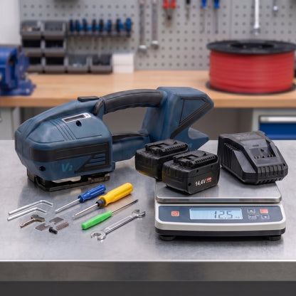 Lastwerk V2 Akku Umreifungsgerät für PP & PET Band 13–16 mm – Elektrisches Hand Umreifungsgerät mit 2x 4000 mAh Akku, 3200 N Spannkraft, Halbautomatische Verpackungsmaschine