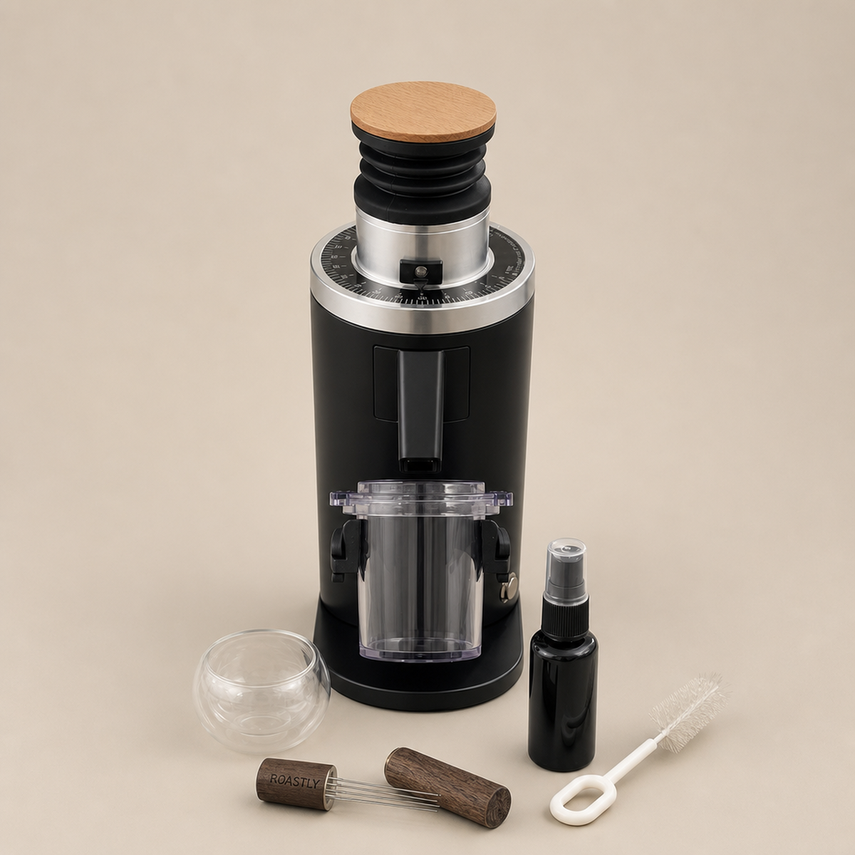 ACCEPTABLE ROASTLY DF54 Kaffeemühle Gen 4 IV V4, Elektrische Einzeldosis-Kaffeemühle, Nahezu Retentionsfrei (Schwarz)
