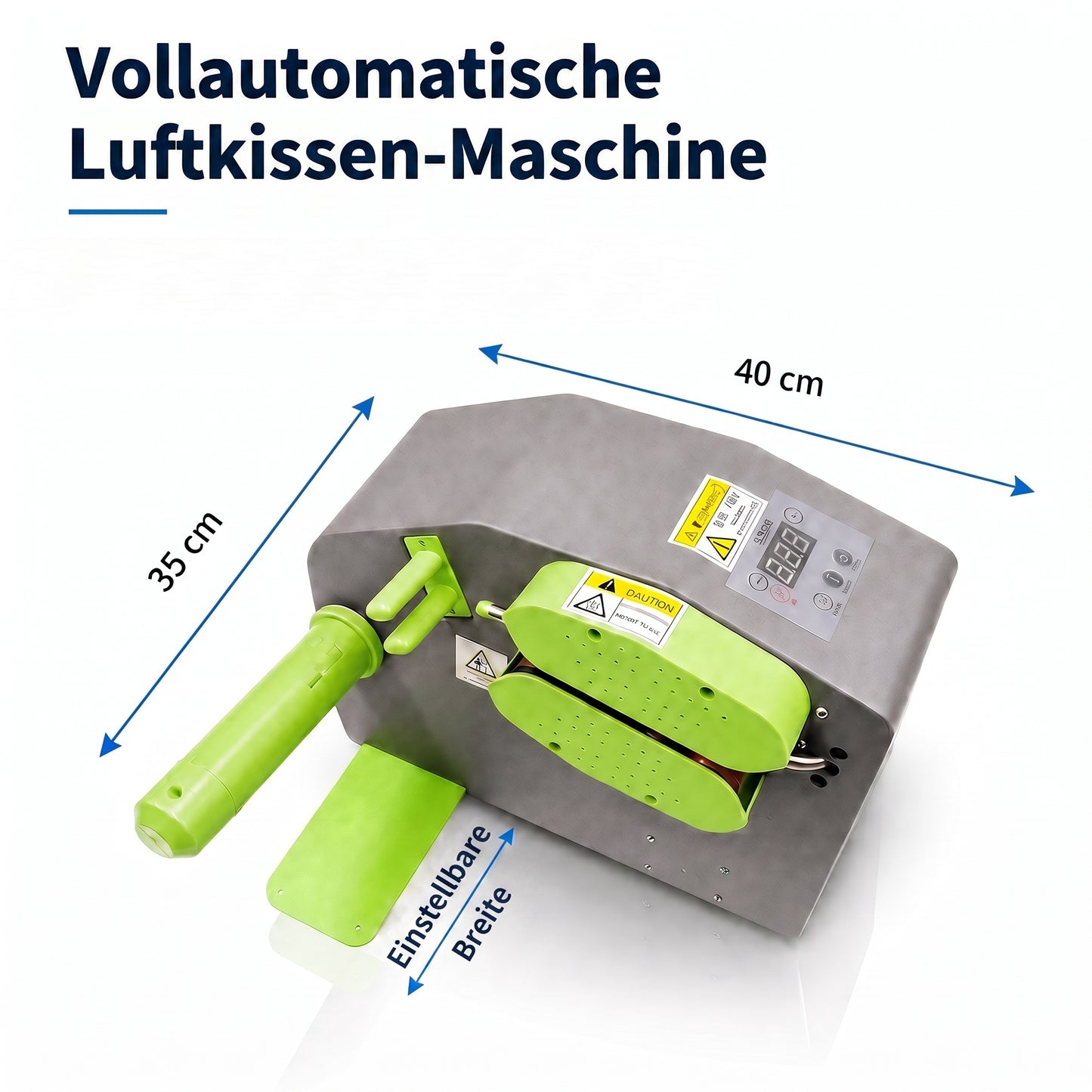LastWerk Luftpolstermaschine für Luftkissenfolie inkl. 2x 300mm Bubble Film, kompakte Verpackungsmaschine mit digitaler Steuerung für Versand, Lager und E-Commerce