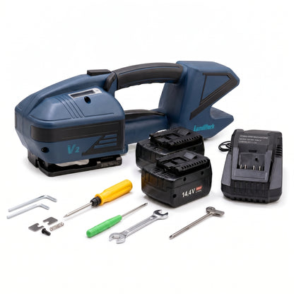 Lastwerk V2 Akku Umreifungsgerät für PP & PET Band 13–16 mm – Elektrisches Hand Umreifungsgerät mit 2x 4000 mAh Akku, 3200 N Spannkraft, Halbautomatische Verpackungsmaschine