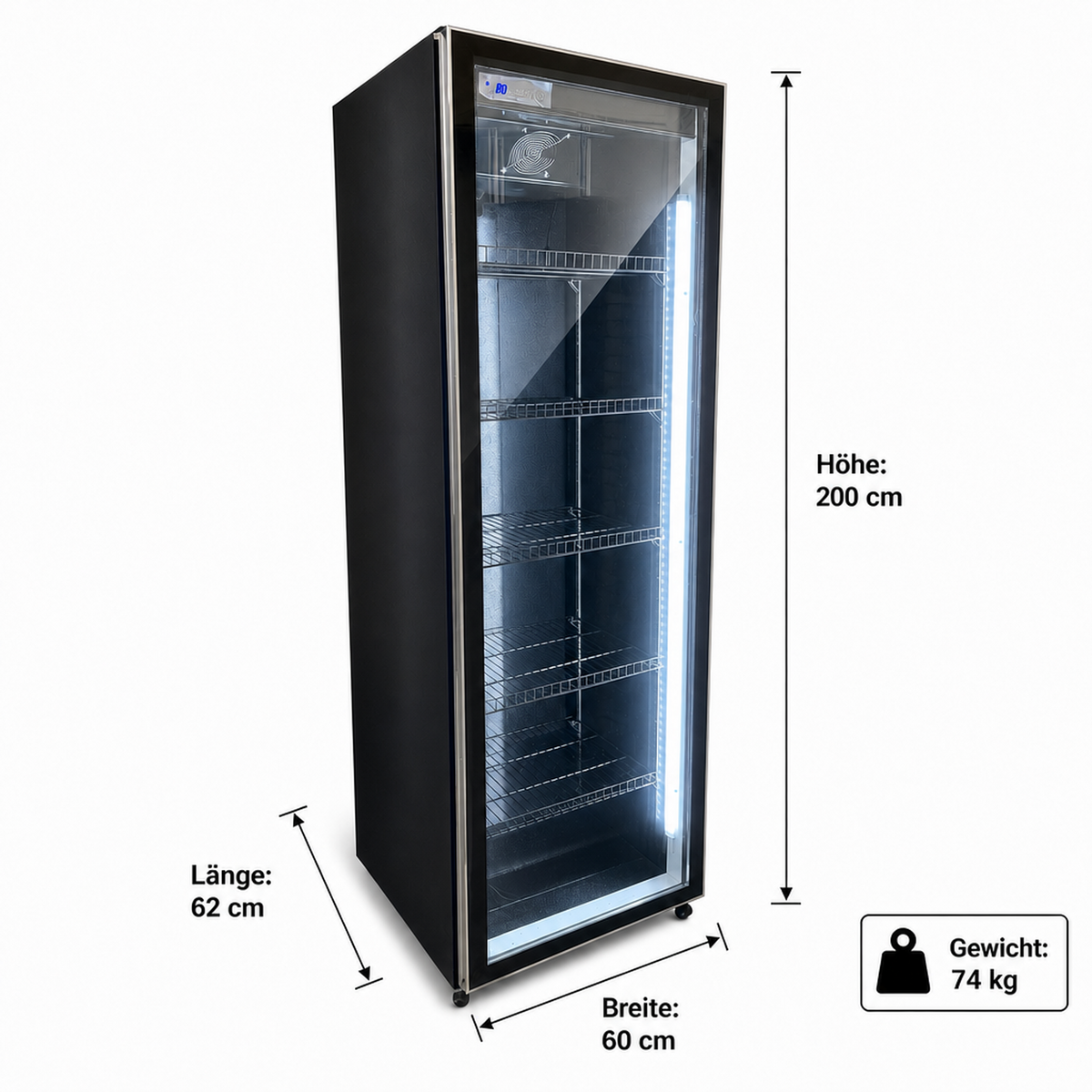 FREEZE. FourSixty A Getränkekühlschrank mit Glastür & LED-Beleuchtung - Flaschenkühlschrank mit 410L Kapazität, Aluminiumrahmen, Bierkühlschrank, Auto-Abtauung, 4 bis +10 °C