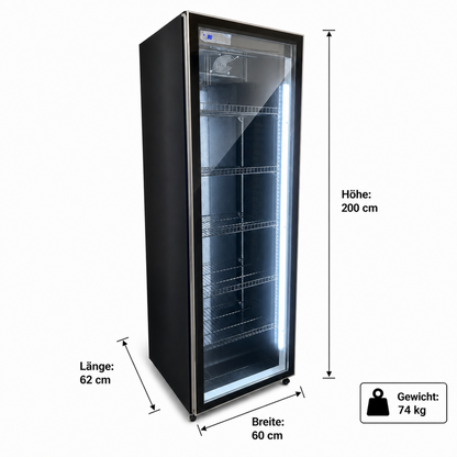 FREEZE. FourSixty A Getränkekühlschrank mit Glastür & LED-Beleuchtung - Flaschenkühlschrank mit 410L Kapazität, Aluminiumrahmen, Bierkühlschrank, Auto-Abtauung, 4 bis +10 °C