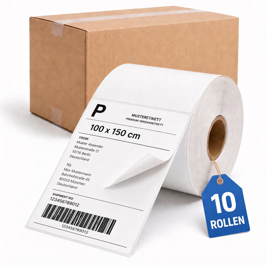 LastWerk Versandetiketten 100 x 150 cm auf Rolle, 10 Rollen je 400 Thermoetiketten, weiß matt, permanent selbstklebend, für Direkt-Thermodrucker, Barcode, Adresse & Lagerkennzeichnung
