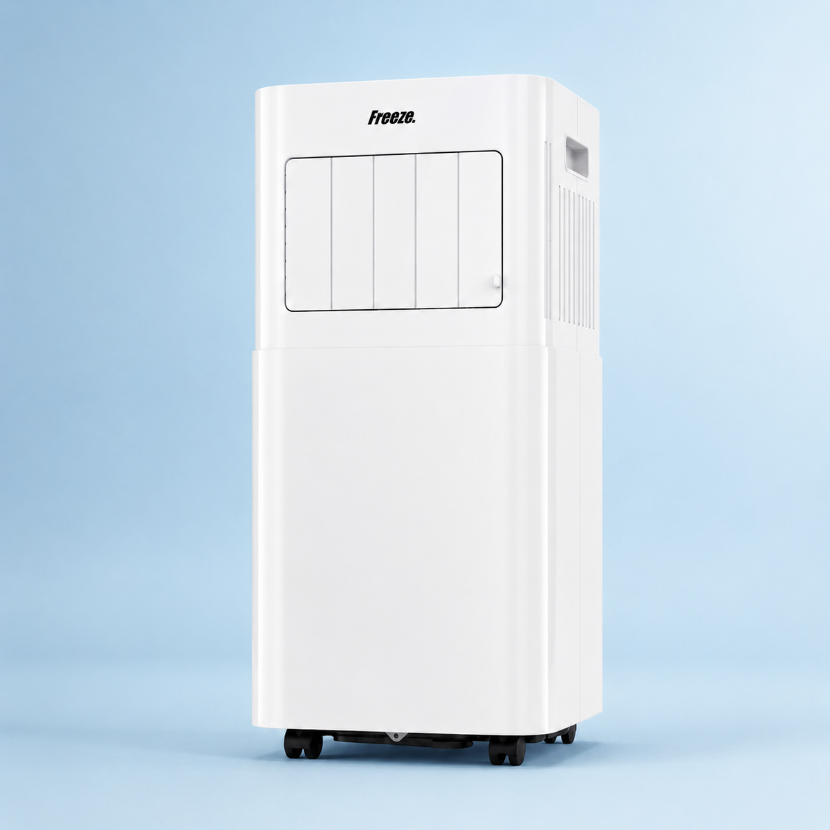 Freeze Mobile Klimaanlage Weiß – Monoblock-Klimagerät mit LED-Display & Fernbedienung, Timer und Sleep‑Modus, verstellbarer Luftauslass, Kindersicherung, Rollen, inkl. Abluftschlauch & Fensterkit