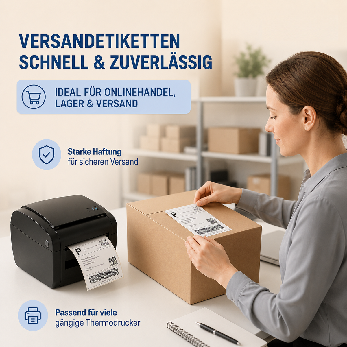 LastWerk Versandetiketten 100 x 150 cm auf Rolle, 10 Rollen je 400 Thermoetiketten, weiß matt, permanent selbstklebend, für Direkt-Thermodrucker, Barcode, Adresse & Lagerkennzeichnung