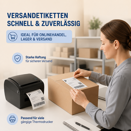 LastWerk Versandetiketten 100 x 150 cm auf Rolle, 10 Rollen je 400 Thermoetiketten, weiß matt, permanent selbstklebend, für Direkt-Thermodrucker, Barcode, Adresse & Lagerkennzeichnung