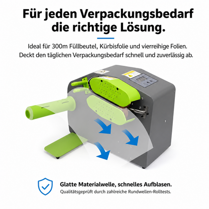 LastWerk Luftpolstermaschine für Luftkissenfolie inkl. 2x 300mm Bubble Film, kompakte Verpackungsmaschine mit digitaler Steuerung für Versand, Lager und E-Commerce