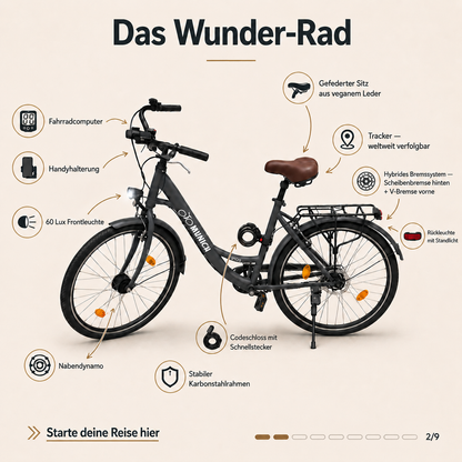 oToMUNICH Base Boring Grey 28 Zoll Fahrrad, Single Speed, City-Bike, Tiefeinsteiger mit Stahlrahmen, Nabendynamo 60 Lux LED Frontlicht, mit Tracker, Fahrradcomputer, Handyhalterung und Gepackträger