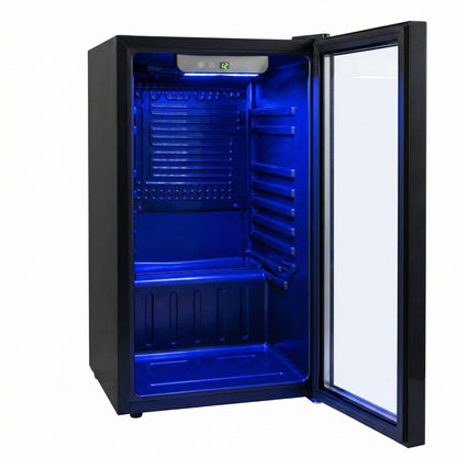 Freeze. 90L Getränkekühlschrank, Mini-Kühlschrank für 126 Dosen, Glastürkühlschrank, Weinkühler, kleiner Kühlschrank mit Glastür und verstellbaren Regalen für Zuhause/Bar/Büro, frostfrei, Schwarz