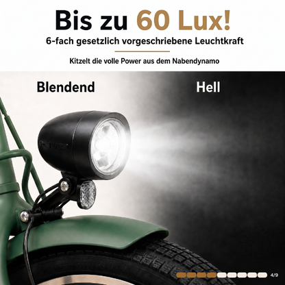 oToMUNICH Plus Olive Green 28 Zoll Fahrrad, Shimano 7-Gang, City-Bike, Tiefeinsteiger mit Stahlrahmen, Nabendynamo 60 Lux LED Frontlicht, mit Tracker, Fahrradcomputer, Handyhalterung und Gepäckträger