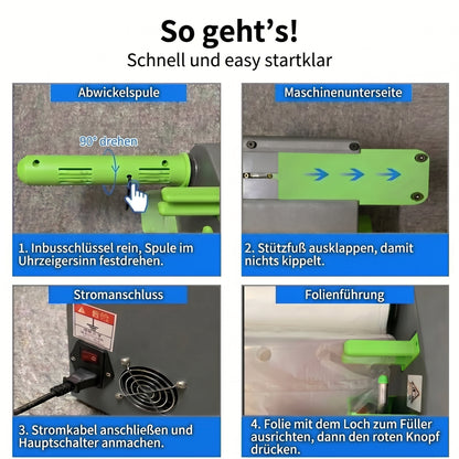 LastWerk Luftpolstermaschine für Luftkissenfolie inkl. 2x 300mm Bubble Film, kompakte Verpackungsmaschine mit digitaler Steuerung für Versand, Lager und E-Commerce
