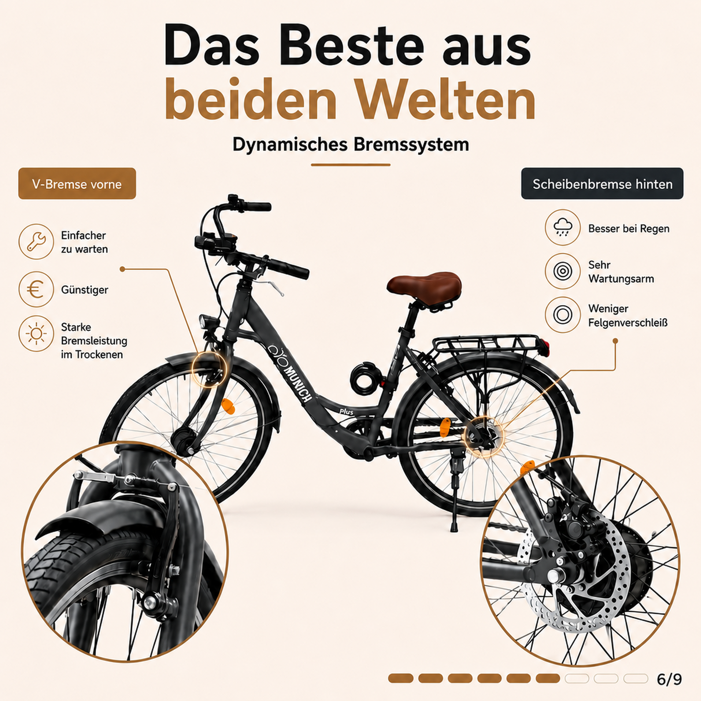 oToMUNICH Base Boring Grey 28 Zoll Fahrrad, Single Speed, City-Bike, Tiefeinsteiger mit Stahlrahmen, Nabendynamo 60 Lux LED Frontlicht, mit Tracker, Fahrradcomputer, Handyhalterung und Gepackträger