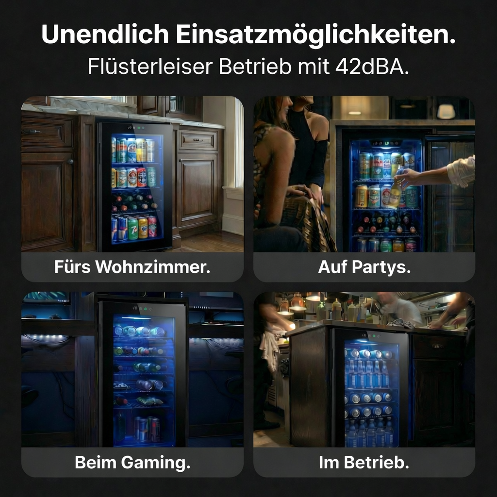Freeze. 70L Getränkekühlschrank, Mini-Kühlschrank für 126 Dosen, Glastürkühlschrank, Weinkühler, kleiner Kühlschrank mit Glastür und verstellbaren Regalen für Zuhause/Bar/Büro, frostfrei, Schwarz