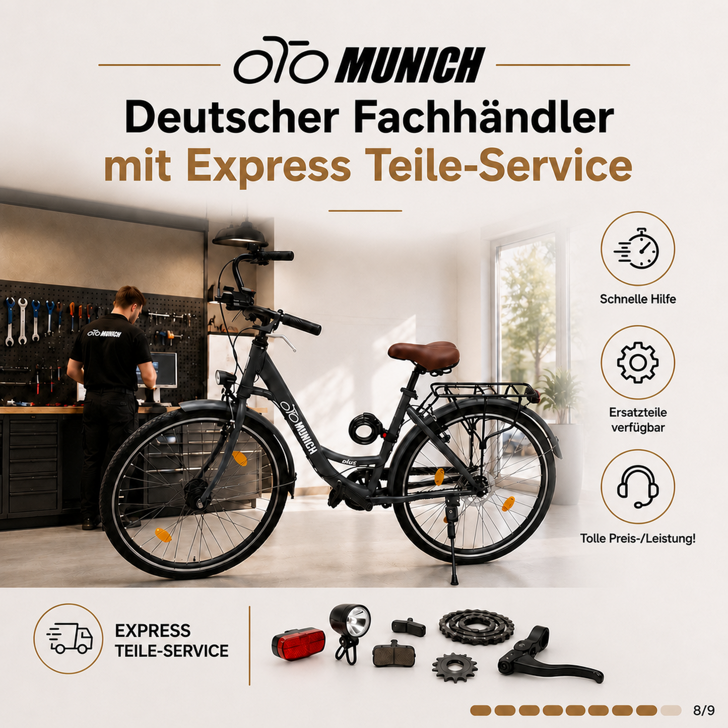 oToMUNICH Base Boring Grey 28 Zoll Fahrrad, Single Speed, City-Bike, Tiefeinsteiger mit Stahlrahmen, Nabendynamo 60 Lux LED Frontlicht, mit Tracker, Fahrradcomputer, Handyhalterung und Gepackträger