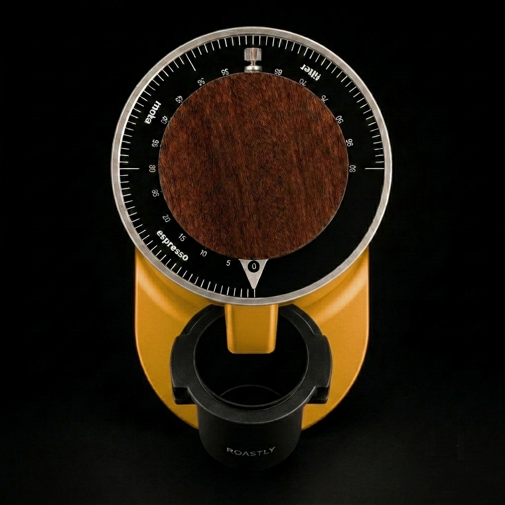ROASTLY DF64 Kaffeemühle Gen 2 II V2.5, Berühmtes White Label, Elektrische Einzeldosis-Kaffeemühle, Nahezu Retentionsfrei (Gelb)