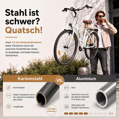 oToMUNICH Base Spotless White 28 Zoll Fahrrad, Single Speed, City-Bike, Tiefeinsteiger mit Stahlrahmen, Nabendynamo 60 Lux LED Frontlicht, mit Tracker, Fahrradcomputer, Handyhalterung und Gepackträger