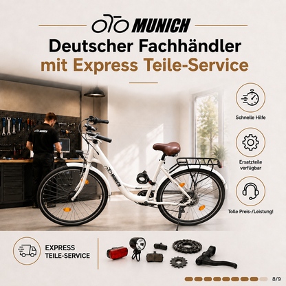 oToMUNICH Base Spotless White 28 Zoll Fahrrad, Single Speed, City-Bike, Tiefeinsteiger mit Stahlrahmen, Nabendynamo 60 Lux LED Frontlicht, mit Tracker, Fahrradcomputer, Handyhalterung und Gepackträger