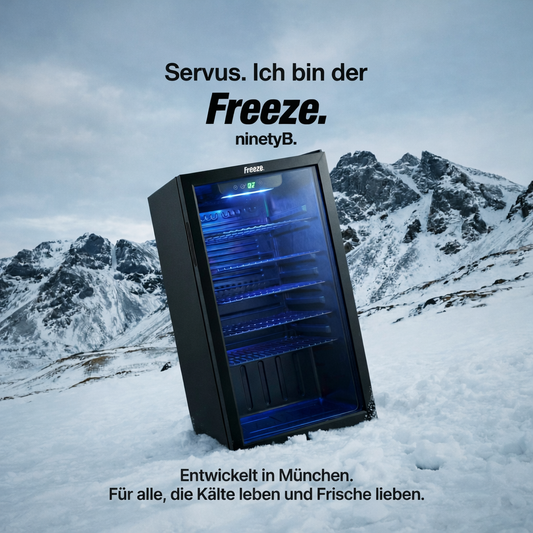 Freeze. 90L Getränkekühlschrank, Mini-Kühlschrank für 126 Dosen, Glastürkühlschrank, Weinkühler, kleiner Kühlschrank mit Glastür und verstellbaren Regalen für Zuhause/Bar/Büro, frostfrei, Schwarz