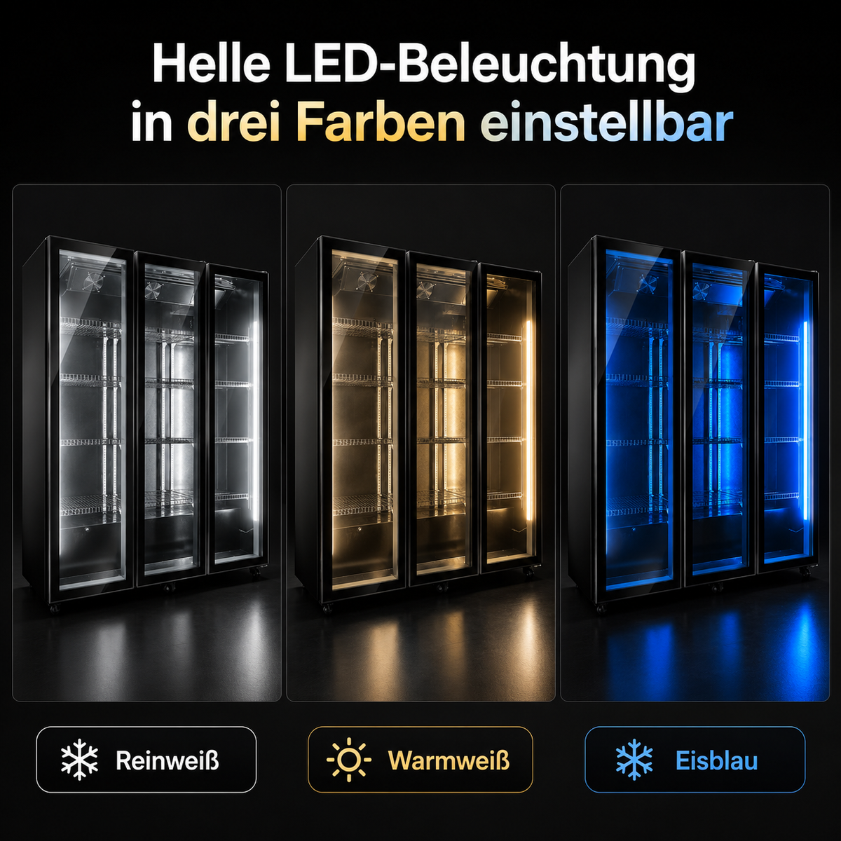 FREEZE. OneTwoFifty A Getränkekühlschrank mit Glastür & LED-Beleuchtung - Flaschenkühlschrank mit 1100L Kapazität, Aluminiumrahmen, Bierkühlschrank, Auto-Abtauung, 4 bis +10 °C