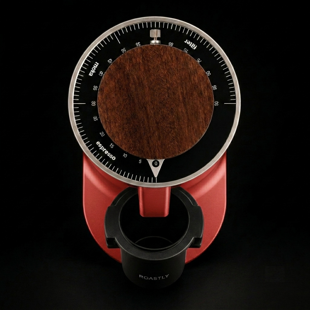 ROASTLY DF64 Kaffeemühle Gen 2 II V2.5, Berühmtes White Label, Elektrische Einzeldosis-Kaffeemühle, Nahezu Retentionsfrei (Rot)