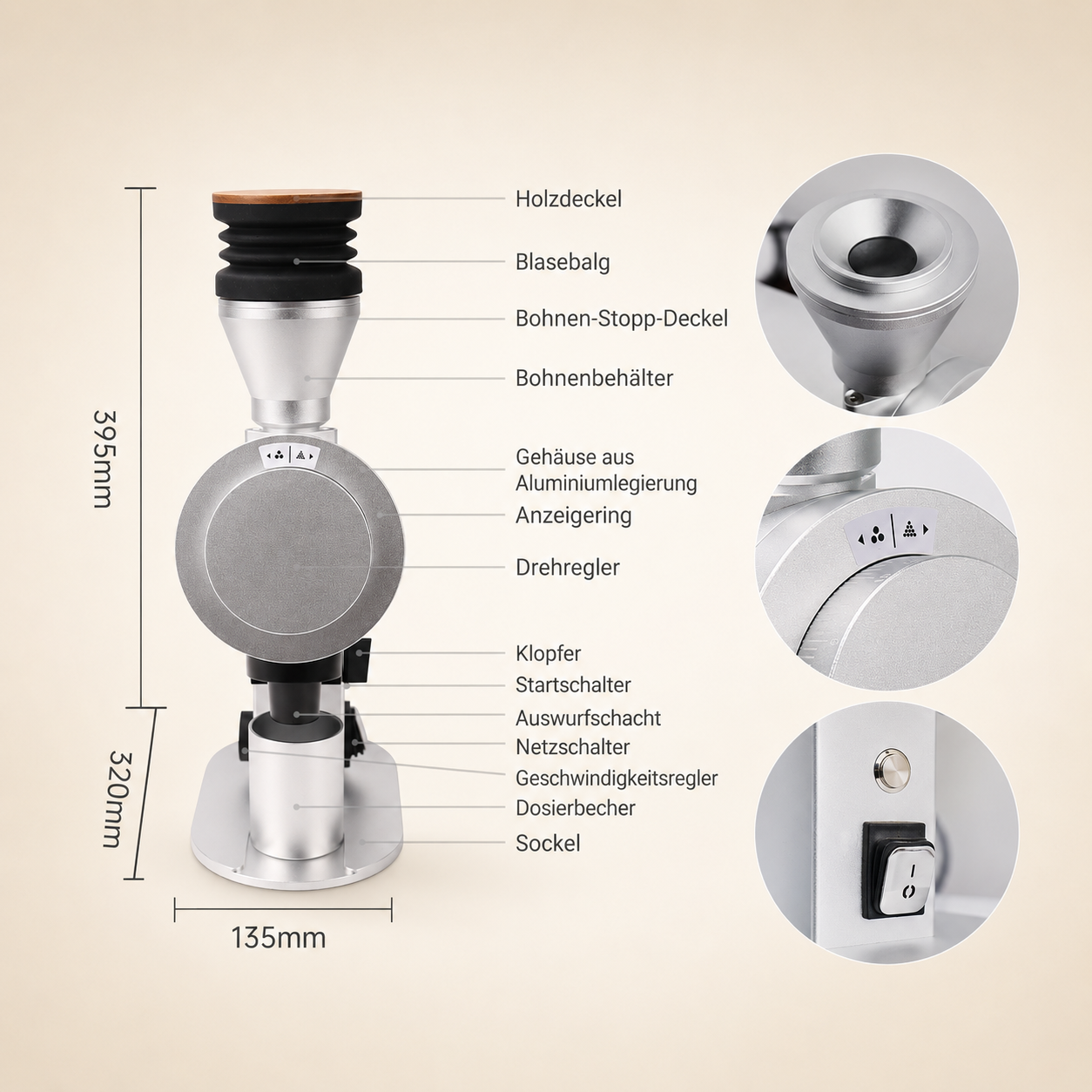 ROASTLY DF83V (DLC Burr) Kaffeemühle Gen 3 III V3, Berühmtes White Label, Elektrische Einzeldosis-Kaffeemühle, Nahezu Retentionsfrei (Silber)