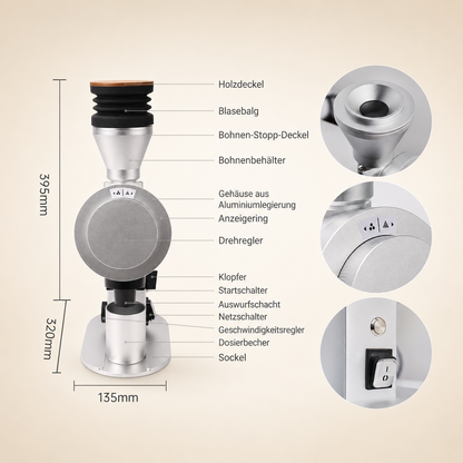 ROASTLY DF83V (DLC Burr) Kaffeemühle Gen 3 III V3, Berühmtes White Label, Elektrische Einzeldosis-Kaffeemühle, Nahezu Retentionsfrei (Silber)
