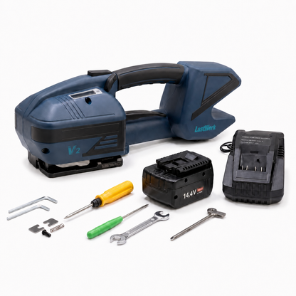 Lastwerk V2 Akku Umreifungsgerät für PP & PET Band 13–16 mm – Elektrisches Hand Umreifungsgerät mit 4000 mAh Akku, 3200 N Spannkraft, Halbautomatische Verpackungsmaschine
