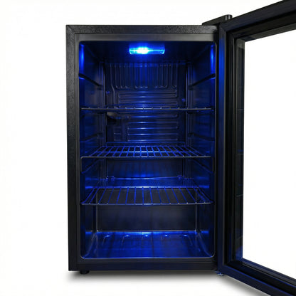 Freeze. 70L Getränkekühlschrank, Mini-Kühlschrank für 126 Dosen, Glastürkühlschrank, Weinkühler, kleiner Kühlschrank mit Glastür und verstellbaren Regalen für Zuhause/Bar/Büro, frostfrei, Schwarz