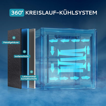 Getränkekühlschrank, Mini Kühlschrank mit Glastür, Bierkühler, Tisch-Getränkekühlschrank für 55 Dosen, Schwarz Freistehender Kühlschrank mit LED, 43dB, für Büro, Zimmer, Bar, 36L, Geräuscharm