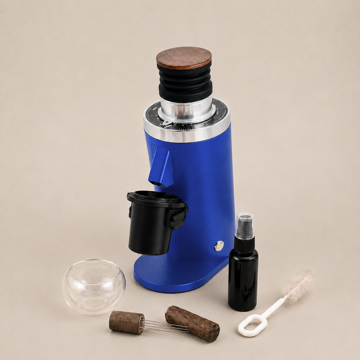 ROASTLY DF64 Kaffeemühle Gen 2 II V2.5, Berühmtes White Label, Elektrische Einzeldosis-Kaffeemühle, Nahezu Retentionsfrei (Blau)