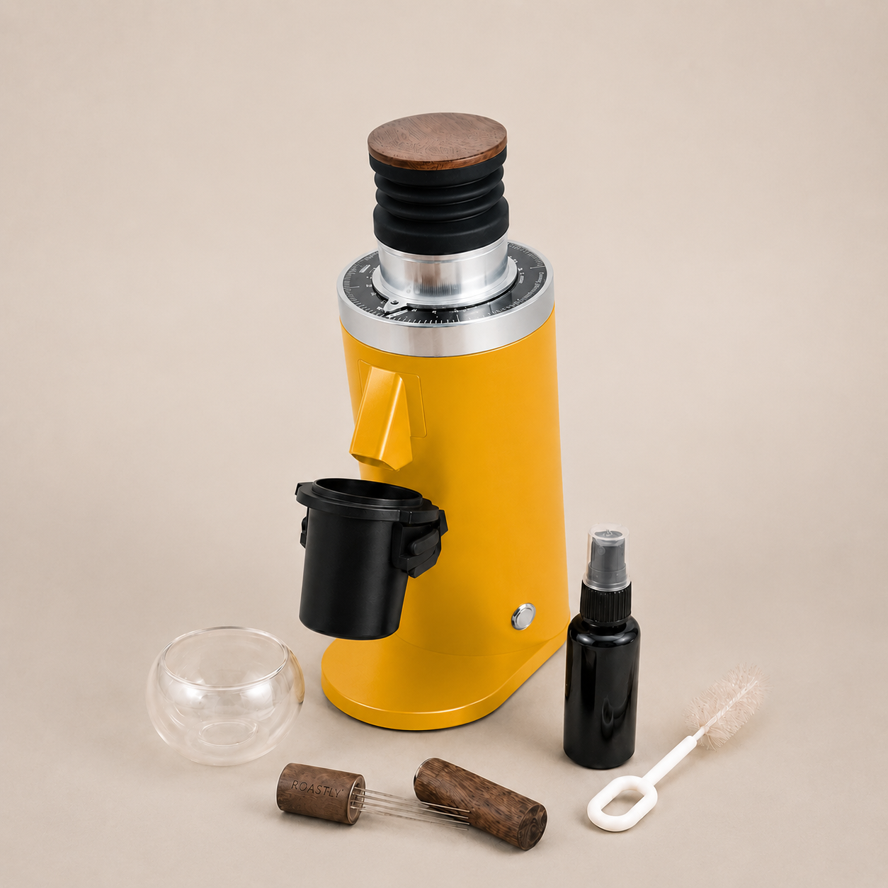 ROASTLY DF64 Kaffeemühle Gen 2 II V2.5, Berühmtes White Label, Elektrische Einzeldosis-Kaffeemühle, Nahezu Retentionsfrei (Gelb)