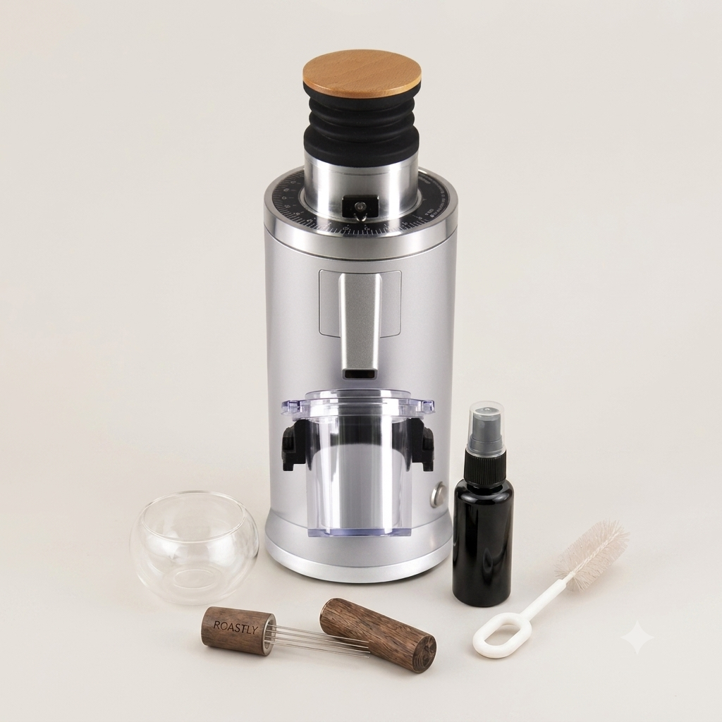 ROASTLY DF54 Kaffeemühle Gen 3 III V3/V4, Elektrische Einzeldosis-Kaffeemühle, Nahezu Retentionsfrei (Silber)