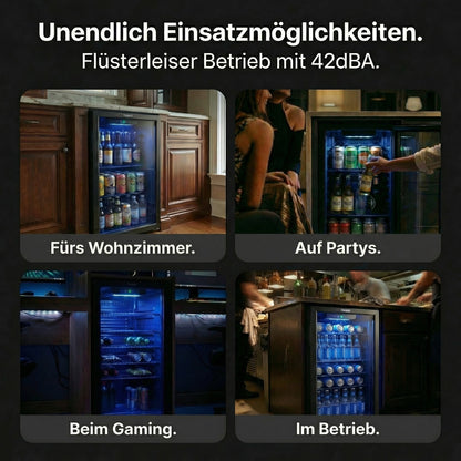 Freeze. 90L Getränkekühlschrank, Mini-Kühlschrank für 126 Dosen, Glastürkühlschrank, Weinkühler, kleiner Kühlschrank mit Glastür und verstellbaren Regalen für Zuhause/Bar/Büro, frostfrei, Schwarz