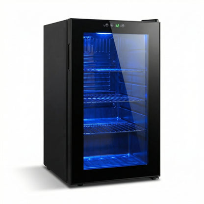 Freeze. 70L Getränkekühlschrank, Mini-Kühlschrank für 126 Dosen, Glastürkühlschrank, Weinkühler, kleiner Kühlschrank mit Glastür und verstellbaren Regalen für Zuhause/Bar/Büro, frostfrei, Schwarz